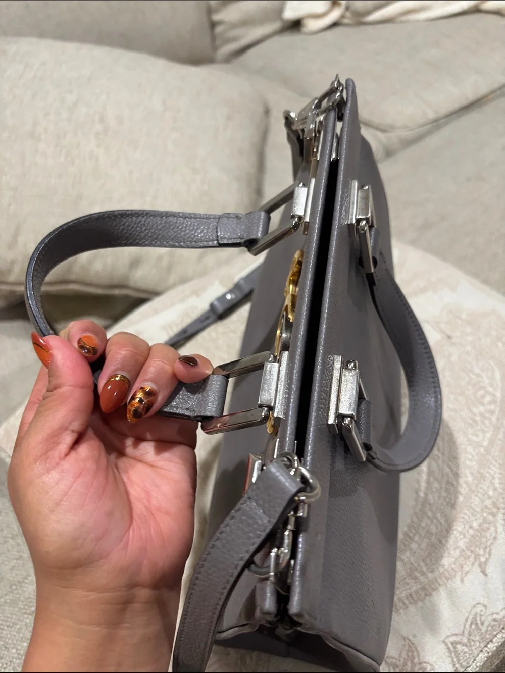 Gucci Gray Leather Satchel with Gold Horsebit Detail
